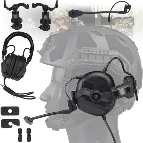 XiaGuo Casque Tactique avec Amplification du Son Et avec Microphone,Protection Auditive pour Chasse Airsoft Paintball Et Activités Militaires Adaptateur De Rail Inclus