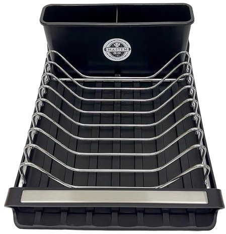 Mastem Dish Drying Rack – Compact & Extendable Stainless Steel Dish Drainer with Cutlery Holder, Non-Slip Feet – Ideal for Small Kitchens, Caravans, Countertops