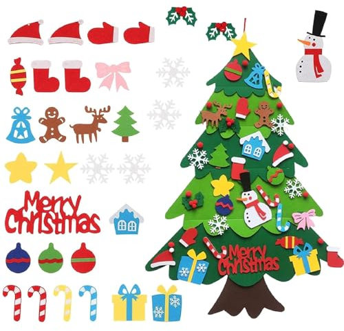 Feltro Albero di Natale,Bambini Natale Regali,Decorazione per Albero di Natale in Feltro Fai Da Te Con Staccabili Ornamenti per Bambini Natale Regali Home Porta Parete Decorazione
