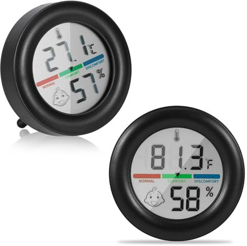 ALLOMN Room Thermometer, 2Pack Indoor Thermometer Hygrometer Mini Digital Temperature Humidity Meter Gauge Monitor LCD Display Celsius for Home Greenhouse Baby Office Garden Cellar (Black)
