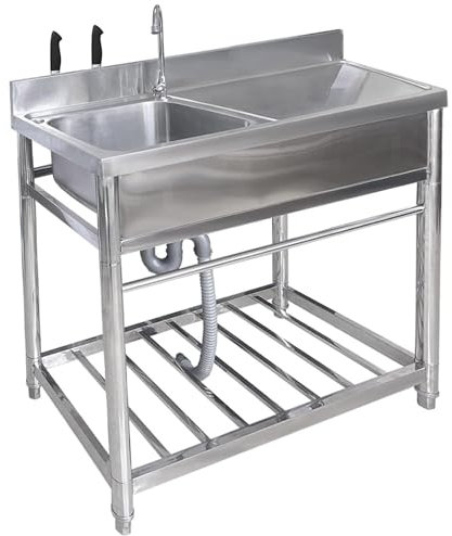 Fregadero de cocina de acero inoxidable de 100 cm x 50 cm, lavabo de pie, fregadero de cocina de un solo cuenco, fregadero de cocina, fregadero de restaurante comercial para tiendas, garaje,