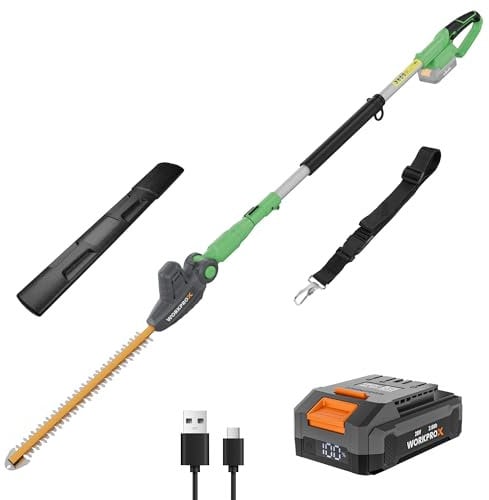 WORKPROX Tagliasiepi telescopico a Batteria 20V con Batteria da 2,0 Ah e Cavo di Ricarica Type-C, 2,8m Tagliasiepi Elettrico, Lunghezza Lama 45cm, Diametro di Taglio 18mm per Giardino, Siepi alte