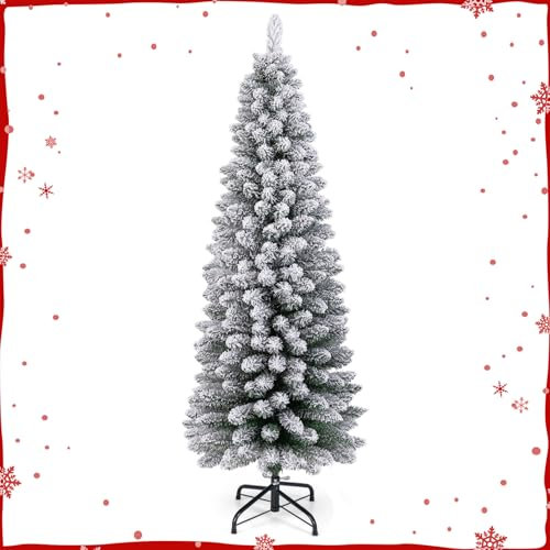 GYMAX 150 cm Albero di Natale Innevato, 328 Rami in PVC, Folto e Realistico, Base Pieghevole in Metallo, Montaggio Facile (Stile 1)