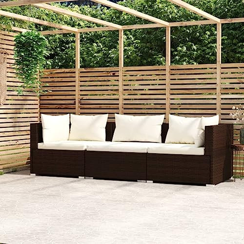 KTHLBRH 3-Sitzer-Sofa mit Kissen Braun Poly Rattan Balkonmöbel-Sets Gartenmöbel-Sets Outdoor-Möbel-Sets Terrassenmöbel-Sets für Terrasse, Garten, Balkon