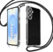 E-Lush Handyhülle für Samsung Galaxy S25 5G Hülle mit Band, Transparent Silikon Handy Hülle für Samsung S25 Schutzhülle mit Kordel Abnehmbar, TPU Stoßfest Case zum Umhängen Necklace, Schwarz