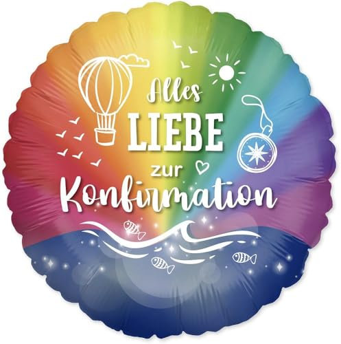 Folienballon Alles Liebe zur Konfirmation - Regenbogen Farben - 45 cm
