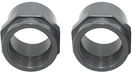HAF® Lot de 2 manchons filetés en PVC Fittings - 50 mm - Manchon de transition en PVC U gris pour raccords de tuyaux, tuyaux de piscine, etc. - Qualité : fabriqué en Europe - Quantité : 2 pièces