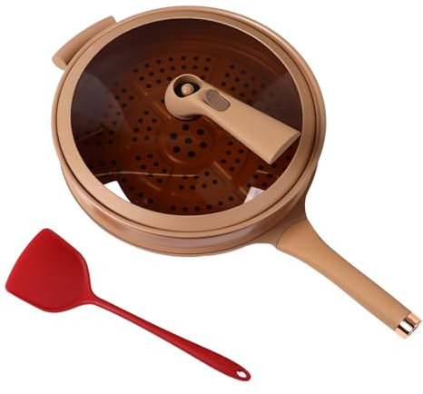 Wok Pan, Casseroles Hexclad avec Panier à la Vapeur Poêle Poêle Micro-pression Pot avec Couvercle Bâton d'argile Wok pour Poêle à Gaz à Induction Cuideur Compatible