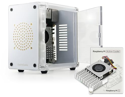 ElectroCookie Mini PC Case per Raspberry Pi 5 - Accesso Porta Laterale con Dispositivo di Raffreddamento Attivo Ufficiale Incluso