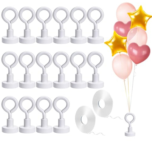 Helium-Ballongewichte, Ballonständer, Magnetismus mit 2 Rollen Band, wiederverwendbare Ballongewichte für Party, Hochzeit, Geburtstag, Weihnachten, Halloween, Weiß, 16 Stück