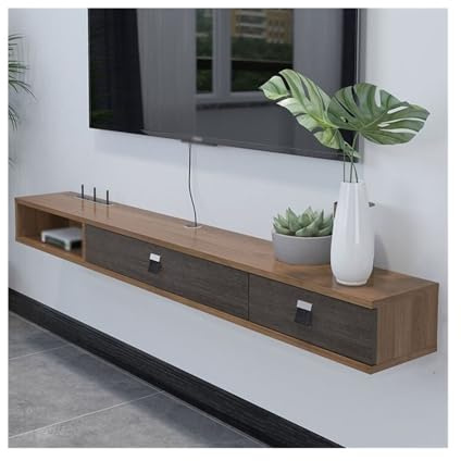 Mueble de TV flotante, mueble de pared de TV, estantes colgantes con 2 puertas, consola de entretenimiento para sala de estar, mueble de TV flotante (marrón, grande)