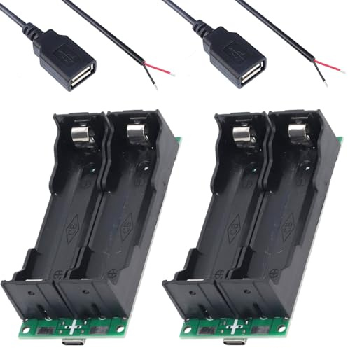 Youmile 2 pcs 18650 Lithium Battery Boost Charging Board UPS Uninterruptible Module High Power UPS 15W 3A 5V Charging and Discharging with USB Female Two-core Cable