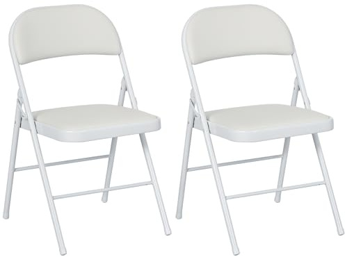 HOMCOM Set di 2 Sedie Pieghevoli Imbottite in Finta Pelle PU, Sedie Richiudibili Salvaspazio in Acciaio, Sedia Pieghevole da Interno per Casa, Ufficio, Festa ed Eventi, 45x46x78 cm, Bianco