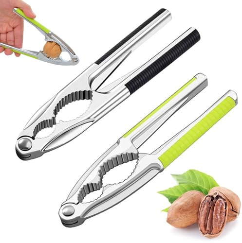 2 Pezzi Schiaccianoci Acciaio Inossidabile, Noci Multiuso per Cucina | Schiaccianoci con Impugnatura in Legno - Schiaccia Noci dal Deisgn Moderno, per Tutti i Tipi di Noci (Nero+Verde)