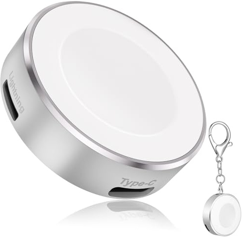 Homailida 5W Charger for Apple Watch with Keychain, Portable Charging Dock | Wireless Charger with USB-C & iOS Port, Compatible with Apple Watch Series 11/10/9/8/7/6/5/4/Ultra/SE, 42/46/44mm