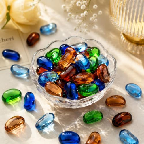 Fizdoqg 500g Glassteine Dekosteine Bunt Kleine, Edelsteine Deko Bunt | Edelsteine für Glassteine für Vasen, Aquarium, Garten Deko, DIY-Dekorationssteine