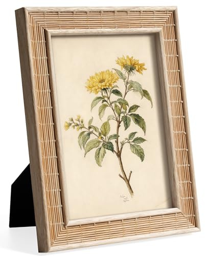 Afuly Bilderrahmen 13x18 Boho Bambus Fotorahmen Beige Rattan Picture Frame Tischrahmen Wand Hanging Deko Geburtstag Umzug Jahrestag Geschenke für Frauen Mama Papa Couple Freunde Familen