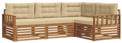 vidaXL Outdoor-Sofagarnitur mit Kissen 4 pcs Natur und Beige, Moderne Garten-Sofa-Ecke, haltbare Lounge-Möbel für draußen, gemütliche Terrasse-Sitzgelegenheiten