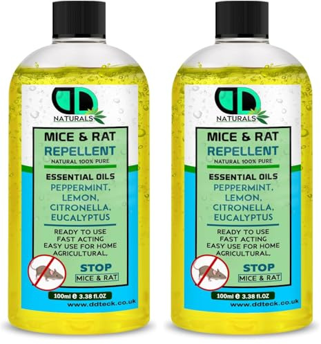 DD Teck Peppermint Oil Mouse & Rat Repellent– Essential Oil Rodent Deterrent with Lemon, Eucalyptus & Citronella, Natural Non-Staining Indoor & Outdoor Protection (100ml Cap) (Pack of 2)