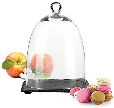 Cloche en verre sur plateau ardoise 15 x 20 cm verre couvercle cloche Dôme en verre Verre Cathédrale Hotte