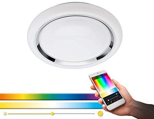 EGLO connect LED Deckenleuchte Capasso-C, Smart Home Deckenlampe, Wandlampe mit Chromring, Material: Stahl, Kunststoff, Farbe: Weiß, chrom Ø: 34 cm, dimmbar, Weißtöne und Farben einstellbar