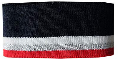 Zierstoff einfach nähen Strickbündchen, Collegebündchen in Marine mit Streifen in Rot/Silber/Weiß, Marine