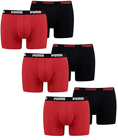 PUMA 6 er Pack Boxer Boxershorts Men Herren Unterhose Pant Unterwäsche, Bekleidungsgröße:M, Farbe:786 - Red/Black