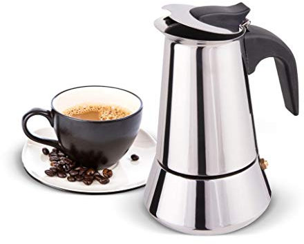 Espressokocher Edelstahl, Espressokocher Induktion, Mokka Maschine Espressokanne, Klassischer Espresso Maker, 200 ml