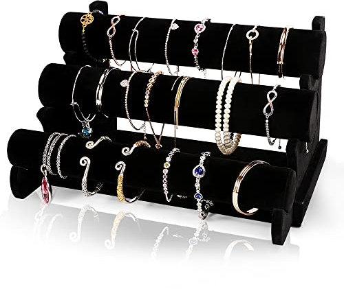 Barelove Schmuckständer, zweistöckig, Samt, T-Verschluss, Schwarz Black3