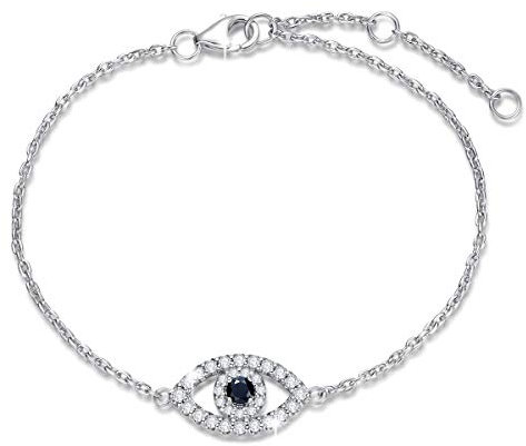 FANCIME Mauvais Oeil Charme Bracelet en Argent Sterling 925 avec Noir Zircone Cubique Bijoux pour Femme Filles - Chaîne Ajustable: 17 + 3 cm