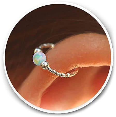 Helix Piercing Silber 925 – Dünner Helix Ohrring 20G 8mm mit Weißem Opal – Handgemachter Helix Piercings Ring aus Sterling Silber – Ohrpiercing Schmuck für Damen