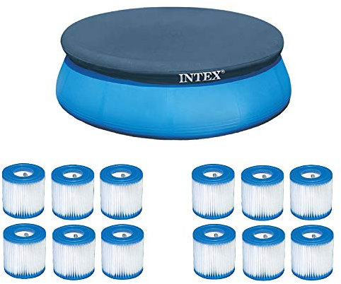 Intex 8' Above Ground Pool Vinyl Cover Tarp & Type H Easy Set Filter (12 Pack)