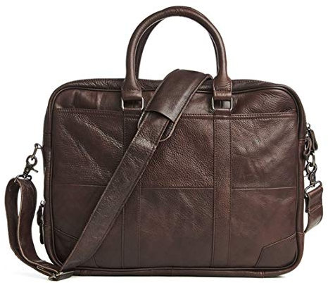 Herren Laptoptasche Arbeitstasche Handtasche, Echtes Leder erweiterbar Doppel Fach Aktenkoffer 15inch Laptop Tote Messenger Schultertasche Fit Business College-Reisen Laptop Businesstasche Schultertas
