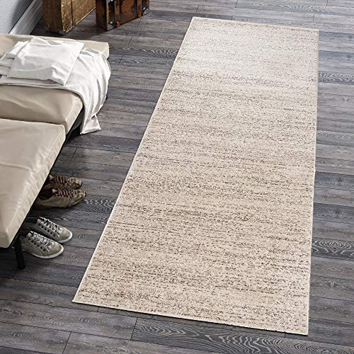 Carpeto Rugs Teppich Läufer Flur - Modern Teppichläufer - Kurzflor, Weich - Flurläufer für Wohnzimmer, Schlafzimmer - Teppiche - Meterware - Creme - 70 x 1100 cm