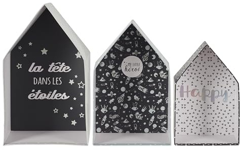 HOME DECO KIDS Papier-Schachtelset für Kinder Deko-Aufbewahrung Grau | Stapelbare Kartonboxen, verspielte und dekorative Aufbewahrung, Kinderzimmer, 20 x 12 x 32 cm, hellgrau, weiß und silber