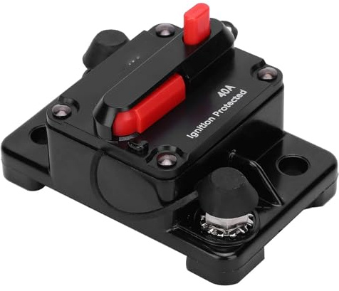 Disjoncteur, Porte-fusible à Réinitialisation Automatique, DC 12-42V Rouge Disjoncteur Automatique étanche en Cuivre avec Couvercle en Plastique de Protection étanche(40A)