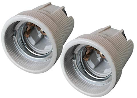 LEDLUX Juego de 2 enchufes E27 de cerámica, con terminales de tornillo para cables eléctricos y gancho de hierro para colgar en obras