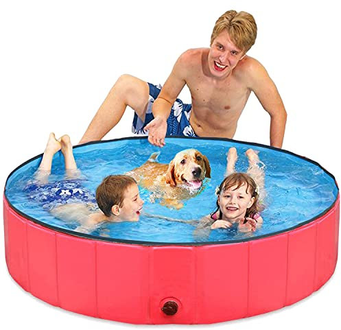 Taeku Hundepool für Große Kleine Hunde, Faltbare Haustier Planschbecken PVC rutschfest Pools Verschleißfest Schwimmbecken Hundebadewanne (Rot 160 * 30)