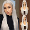 Sapphirewigs Platinum Grau Lange gerade Perücke für Frauen Spitze vorne Perücken mit mittelTeil japanische synthetische Haare 150% Dichte Täglich Halloween Weihnachten hitzebeständig 26 inch