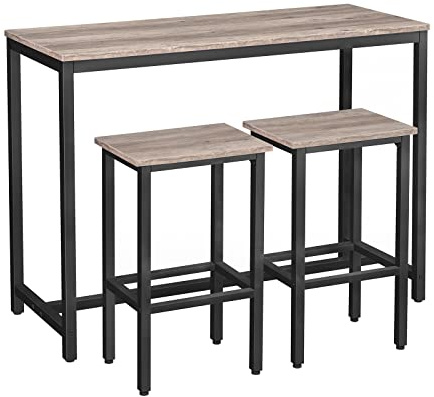 HOOBRO Bar Table and Chairs Set, 47.2” Rectangular Pub Table with 2 Stools for Small Space, High Top Table, 3-Piece Breakfast Set, Sturdy Metal Frame, Easy to Assemble, Greige BG52BT01