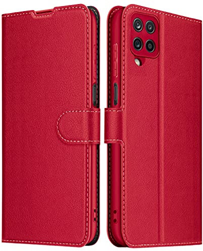 ELESNOW Coque pour Samsung Galaxy A12 / M12, Premium Portefeuille Étui Housse en Cuir Compatible avec Samsung Galaxy A12 / M12 (Rouge)