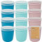 Codil Assortiment de 12 boîtes rondes petites réutilisables en plastique sans BPA avec couvercle compatibles lave-vaisselle, congélateur et micro-ondes Rose/vert/bleu 0,5 l