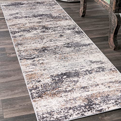 Mazovia Läufer Flur 80x650cm Creme Anthrazit Abstrakt Weich Pflegeleicht | Teppichläufer für Küche Waschküche Schlafzimmer Beige Fußbodenheizungsgeeignet Reinigungsmittelbeständig Verkauf pro Meter