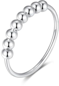 925 Sterling Silber Angst Spinning Ring mit Perlen I Anti-Stress Dekompression Angstring zum Drehen Stressabbau für Damen, Frauen und Mädchen (Silber, 58)