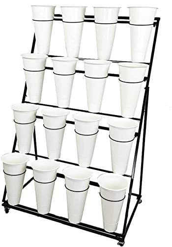 Flower Display Stand 4 Layers Wrought Iron Florist Shelf - Large Plant Stand 16 Flower Bucket Display Stand with Universal Wheel - for Balcony Garden Flower Shop
