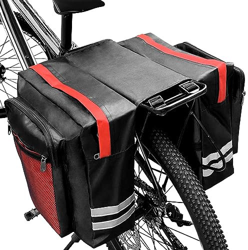 Tyuodna Fahrradtasche Gepäckträger,Fahradtaschen Hinten Gepäckträge Wasserdichtt,30L Fahrradtaschen für Gepäckträger Doppelt,Satteltaschen für Fahrrad mit Fluoreszierenden Streifen (rot)