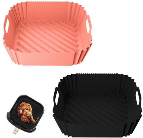 Venforze Molde de Silicona para Freidora de Aire, Molde de Silicona para Freidora de Aire de 2 Piezas con Ranuras Mejoradas 21cm Más Grueso 200g, Reemplazo de Papel Pergamino para Freidoras de 5L-7L