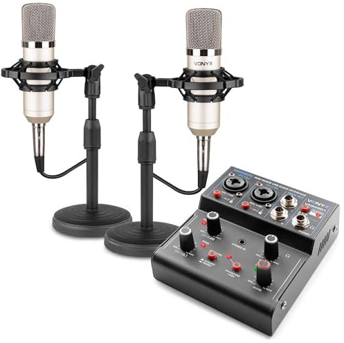 Vonyx VMM301 Podcast Set - 2 Mikrofone mit USB Audio Mischpult mit Bluetooth Funktion