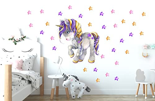 WONDER MURALS Wandtattoo Wandsticker Lila Einhorn Kinderzimmer Baby Babyzimmer Mädchen Mädchenzimmer Wanddeko Wandaufkleber Selbst Gestalten