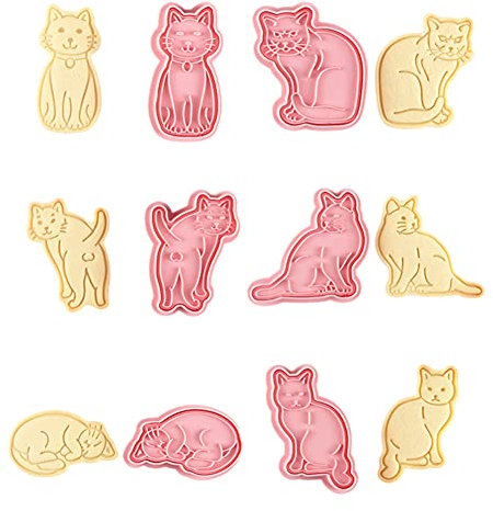 CANDeal - 6 Cortadores De Galletas Para Gatos Con Sellos De émbolo, Moldes Para Galletas Para Hornear, Moldes Para Galletas En Relieve, Juego De Moldes Para Galletas De Gatito Para Golosinas